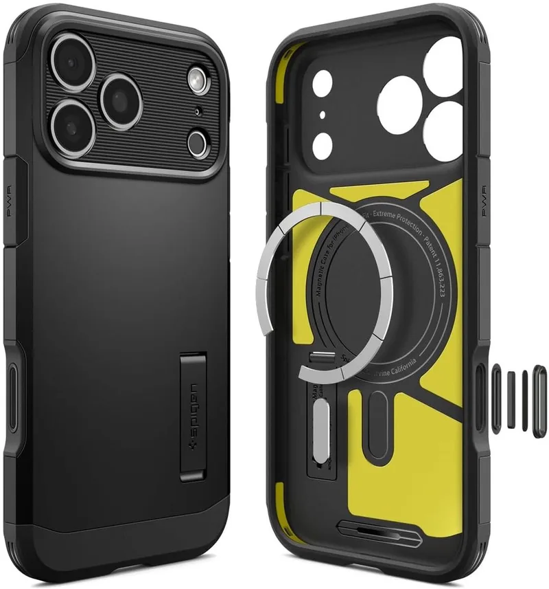 Tough Armor T MagFit - Hoesje Geschikt voor Apple iPhone 17 Pro - Compatibel met MagSafe / Qi2 - Back Cover met Standaard från Spigen i Svart – produktbild