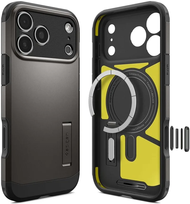 Tough Armor T MagFit - Hoesje Geschikt voor Apple iPhone 17 Pro - Compatibel met MagSafe / Qi2 - Back Cover met Standaard - Gunmetal by Spigen in Grey – product photo