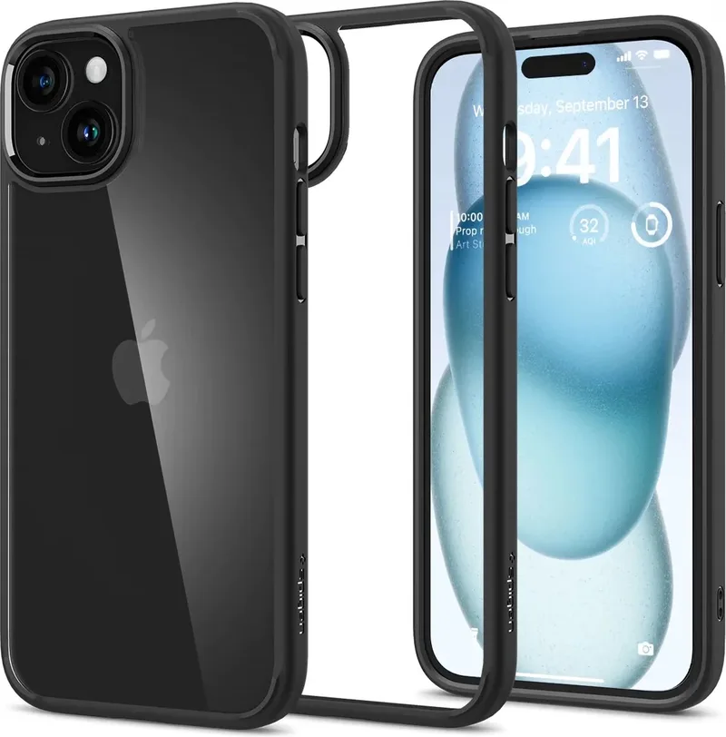 Ultra Hybrid Apple iPhone 15 Hoesje Back Cover Matte by Spigen in Black – product photo