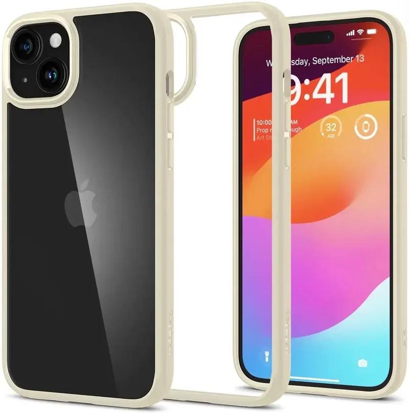 Ultra Hybrid Apple iPhone 15 Plus Hoesje Back Cover Beige van Spigen in Bruin – productfoto