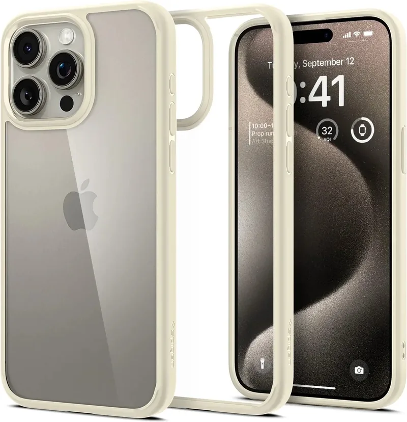 Ultra Hybrid Apple iPhone 15 Pro Hoesje Back Cover Beige fra Spigen i Brun – produktbillede