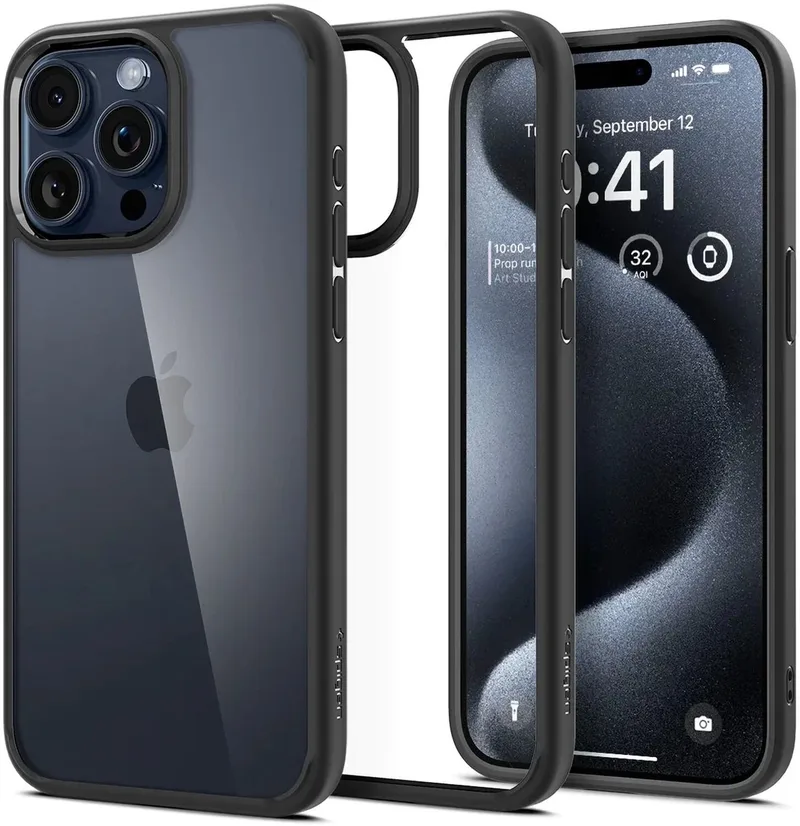 Ultra Hybrid Apple iPhone 15 Pro Hoesje Back Cover Matte by Spigen in Black – product photo