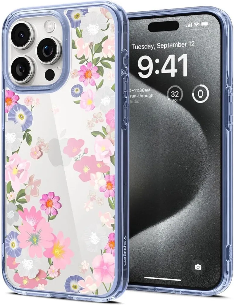 Ultra Hybrid Hoesje Geschikt voor Apple iPhone 15 Pro - Back Cover met Air Cushion - Blossom van Spigen in Transparant – productfoto