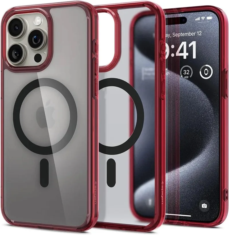 Ultra Hybrid - Hoesje Geschikt voor Apple iPhone 15 Pro - Compatibel met MagSafe - Back Cover by Spigen in Red – product photo