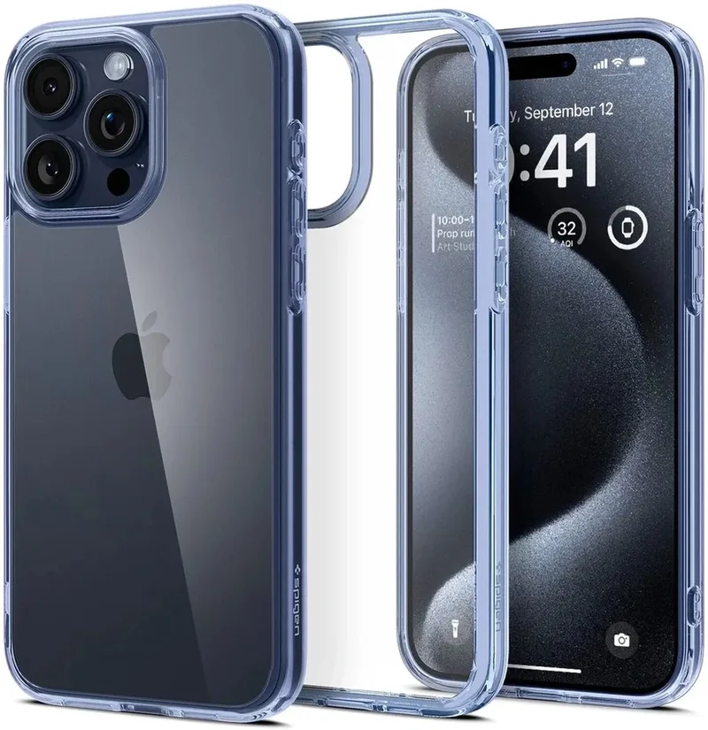 Ultra Hybrid Hoesje Geschikt voor Apple iPhone 15 Pro Max - Back Cover met Air Cushion - Transparant Lichtblauw fra Spigen i Blå – produktbillede