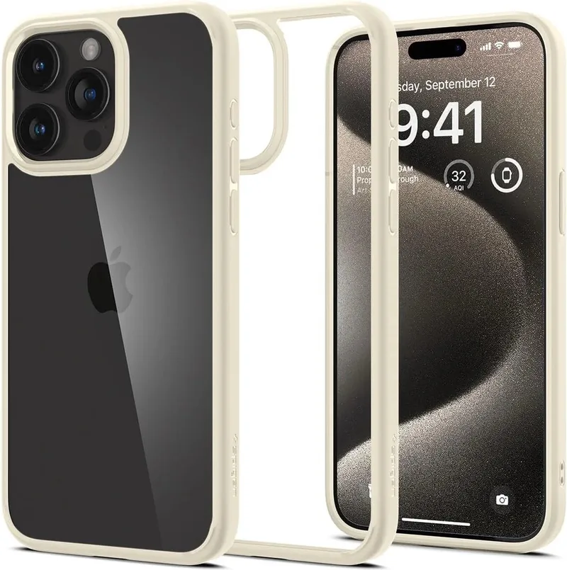 Ultra Hybrid Hoesje Geschikt voor Apple iPhone 15 Pro Max Matte Beige by Spigen in Brown – product photo