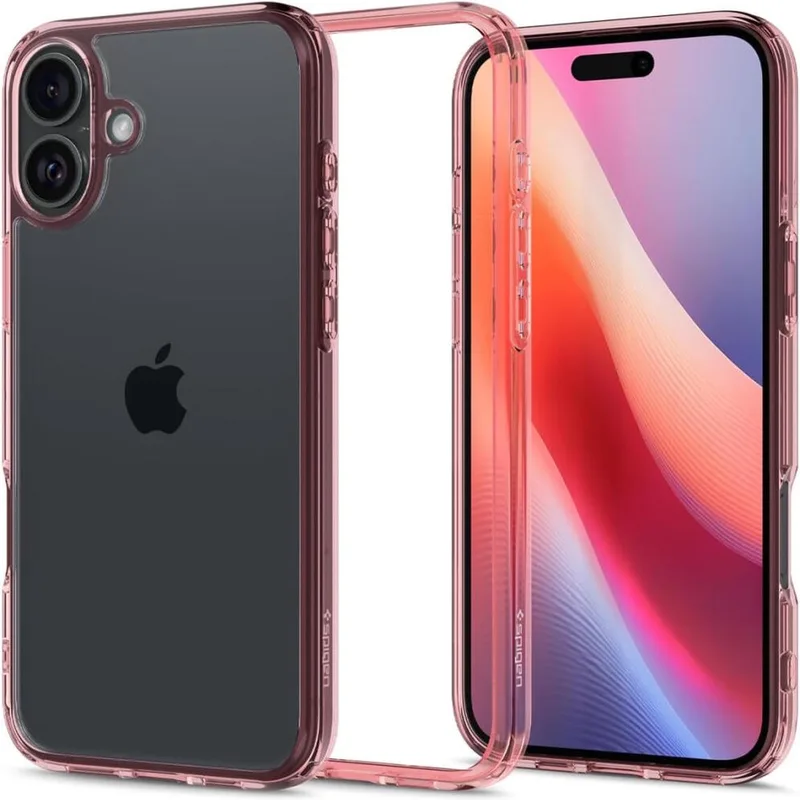 Ultra Hybrid Hoesje Geschikt voor Apple iPhone 16 - Back Cover met Air Cushion - Transparant fra Spigen i Lyserød – produktbillede