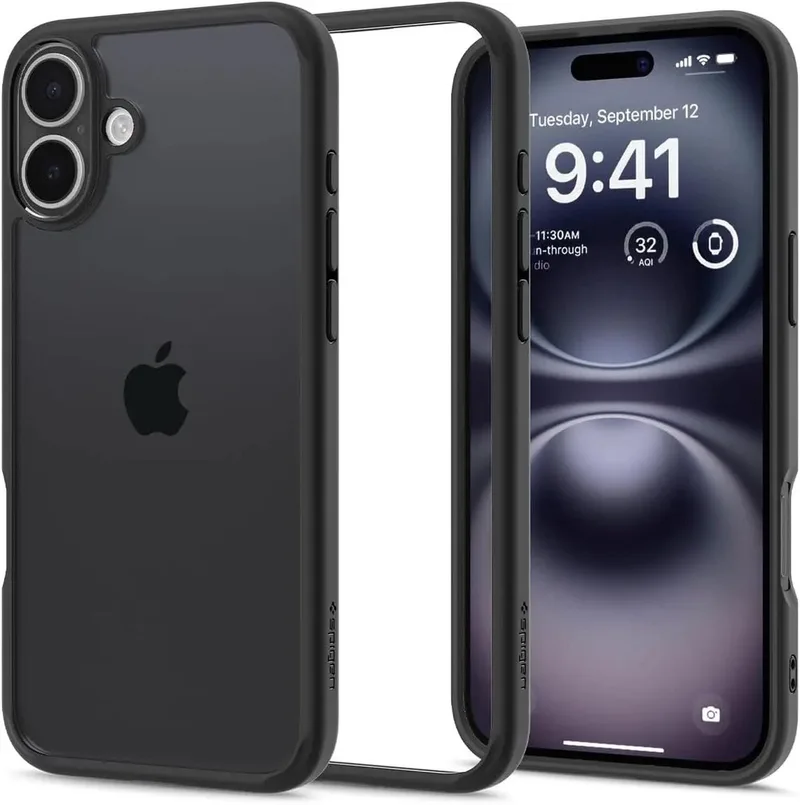 Ultra Hybrid Hoesje Geschikt voor Apple iPhone 16 - Back Cover met Air Cushion - Transparant by Spigen in Black – product photo