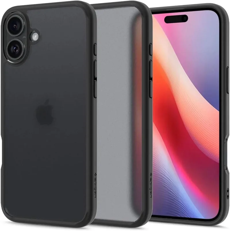 Ultra Hybrid Hoesje Geschikt voor Apple iPhone 16 - Back Cover met Air Cushion - Frosted by Spigen in Black – product photo