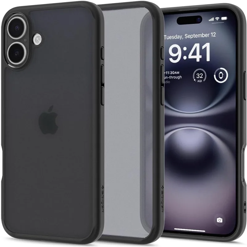 Ultra Hybrid Hoesje Geschikt voor Apple iPhone 16 Plus - Back Cover met Air Cushion - Frost by Spigen in Black – product photo