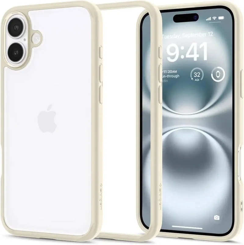 Ultra Hybrid Hoesje Geschikt voor Apple iPhone 16 Plus - Back Cover met Air Cushion - Beige by Spigen in Yellow – product photo