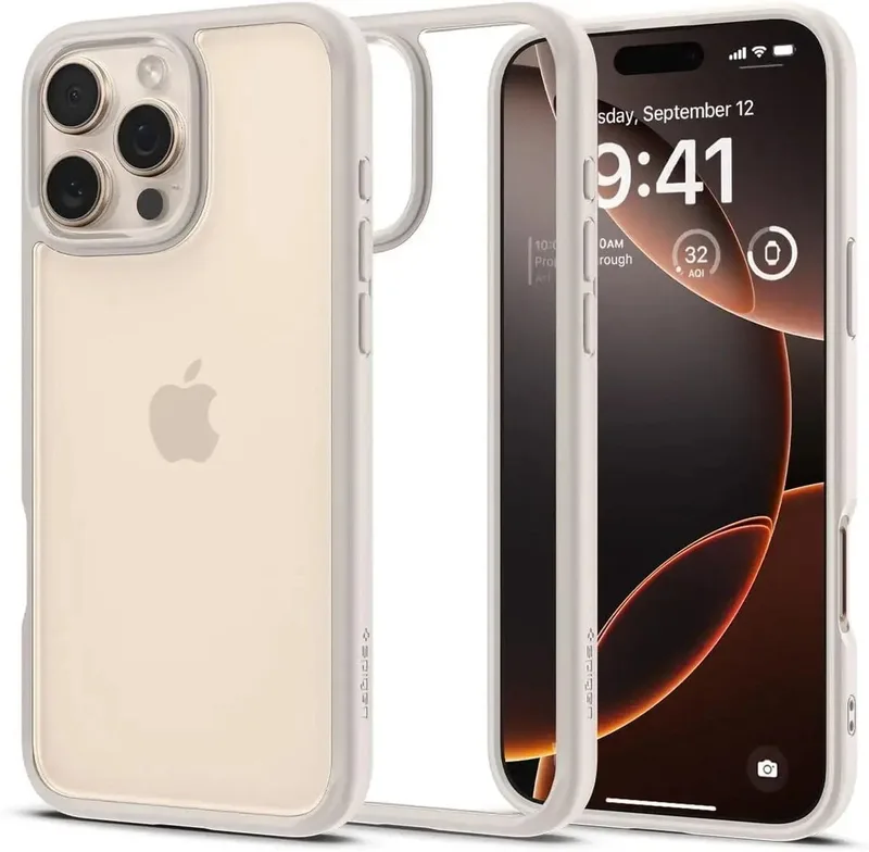 Ultra Hybrid Hoesje Geschikt voor Apple iPhone 16 Pro - Back Cover met Air Cushion - Titanium by Spigen in Grey – product photo