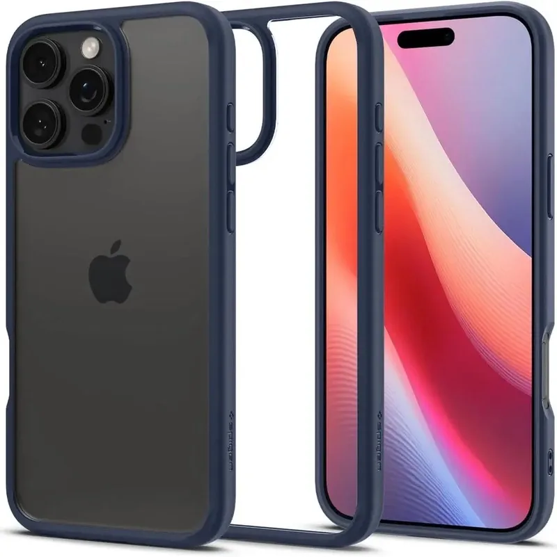 Ultra Hybrid Hoesje Geschikt voor Apple iPhone 16 Pro - Back Cover met Air Cushion van Spigen in Blauw – productfoto
