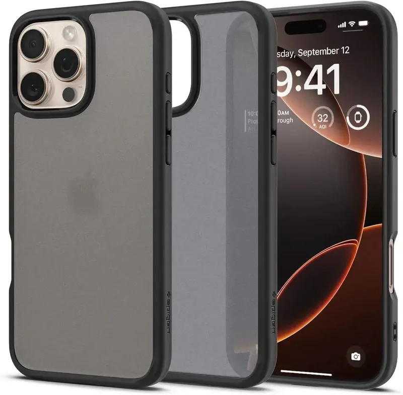 Ultra Hybrid Hoesje Geschikt voor Apple iPhone 16 Pro Max - Back Cover met Air Cushion - Frost by Spigen in Black – product photo