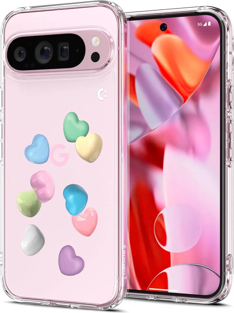 Ultra Hybrid Hoesje Geschikt voor Google Pixel 9 Pro XL - Back Cover met Air Cushion - Candy Hearts by Spigen in Pink – product photo