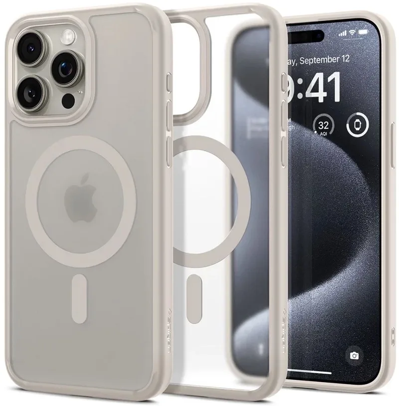 Ultra Hybrid MagFit - Hoesje Geschikt voor Apple iPhone 15 Pro Max - Compatibel met MagSafe / Qi2 - Back Cover Titanium by Spigen in Grey – product photo