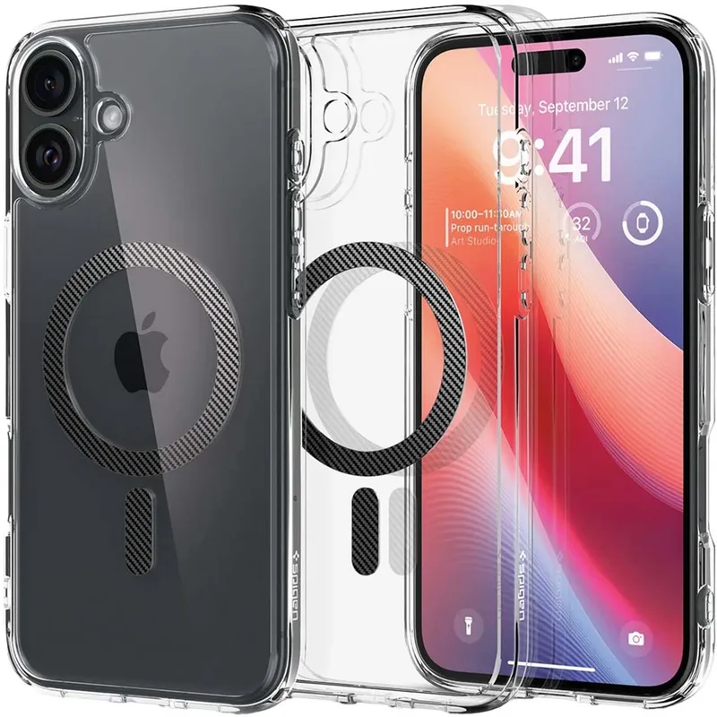 Ultra Hybrid MagFit - Hoesje Geschikt voor Apple iPhone 16 - Compatibel met MagSafe - Back Cover Carbon Fiber de Spigen en Noir – photo produit