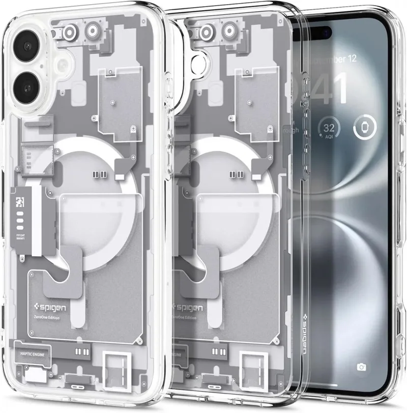Ultra Hybrid MagFit - Hoesje Geschikt voor Apple iPhone 16 - Compatibel met MagSafe - Back Cover Zero One von Spigen in Weiß – Produktfoto