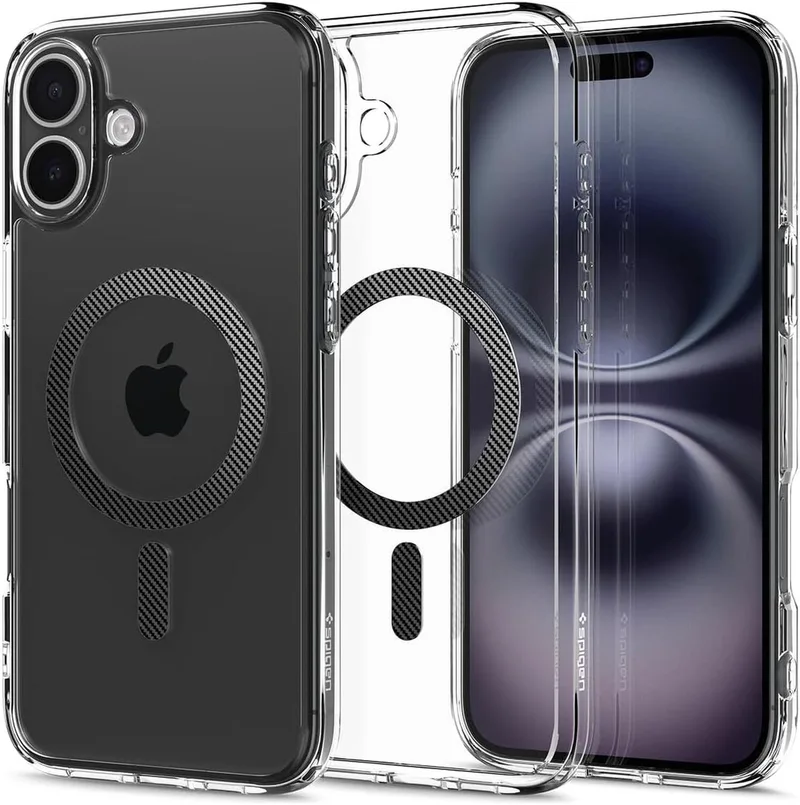 Ultra Hybrid MagFit - Hoesje Geschikt voor Apple iPhone 16 Plus - Compatibel met MagSafe / Qi2 - Back Cover Carbon Fiber by Spigen in Black – product photo
