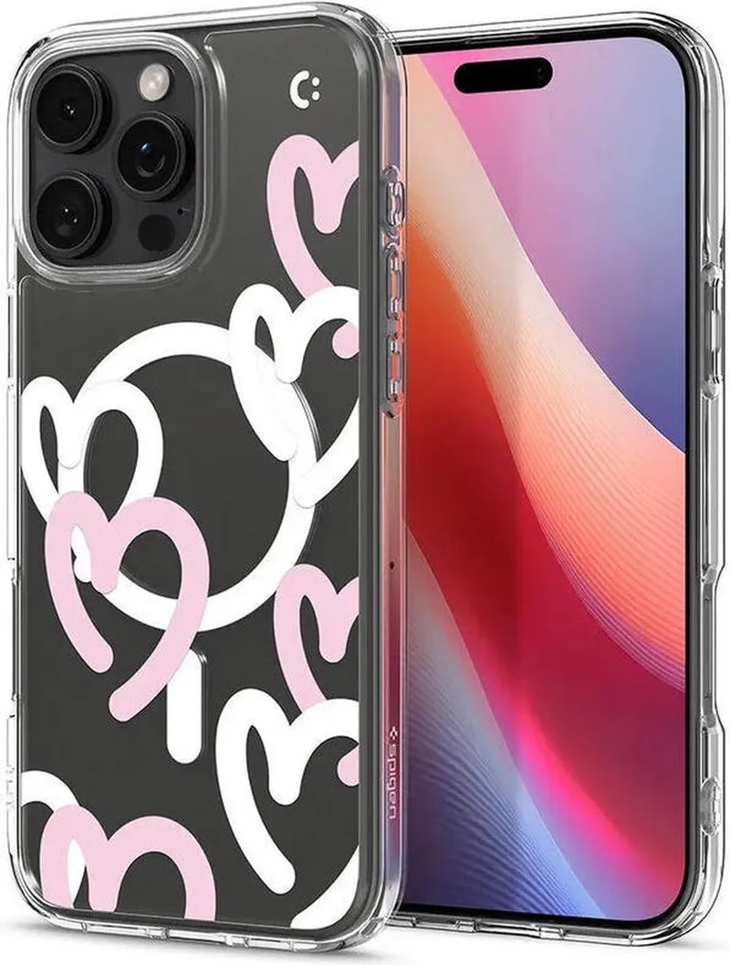 Ultra Hybrid MagFit - Hoesje Geschikt voor Apple iPhone 16 Pro Max - Compatibel met MagSafe - Back Cover Hearts by Spigen in White – product photo