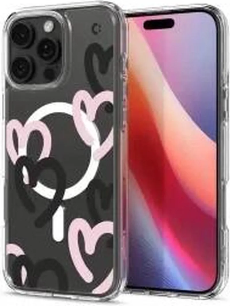 Ultra Hybrid MagFit - Hoesje Geschikt voor Apple iPhone 16 Pro - Compatibel met MagSafe - Back Cover Hearts Roze von Spigen in Schwarz – Produktfoto