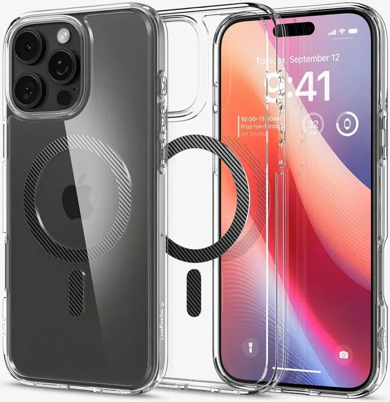 Ultra Hybrid MagFit - Hoesje Geschikt voor Apple iPhone 16 Pro - Compatibel met MagSafe - Back Cover Carbon Fiber de Spigen en Noir – photo produit