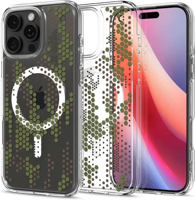 Ultra Hybrid MagFit - Hoesje Geschikt voor Apple iPhone 16 Pro Max - Compatibel met MagSafe - Back Cover Digital Camo fra Spigen i Gennemsigtig – produktbillede