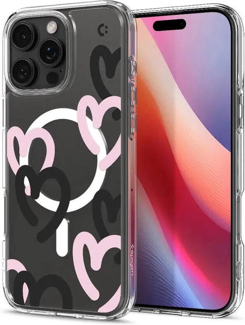 Ultra Hybrid MagFit - Hoesje Geschikt voor Apple iPhone 16 Pro Max - Compatibel met MagSafe - Back Cover Hearts Roze fra Spigen i Sort – produktbillede