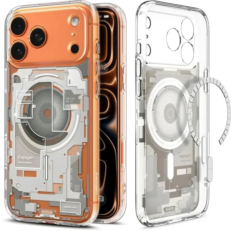 Ultra Hybrid MagFit - Hoesje Geschikt voor Apple iPhone 17 Pro Max - Compatibel met MagSafe - Back Cover Zero One Titanium von Spigen in Grau – Produktfoto