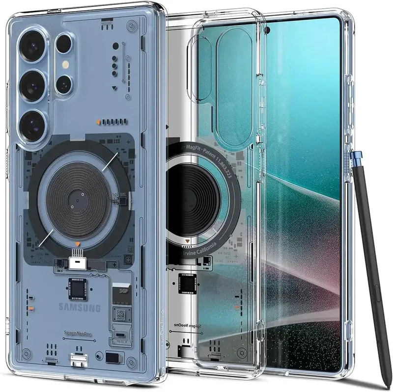 Ultra Hybrid MagFit - Hoesje Geschikt voor Samsung Galaxy S25 Ultra - Compatibel met MagSafe / Qi2 - Back Cover Neo One von Spigen in Transparent – Produktfoto