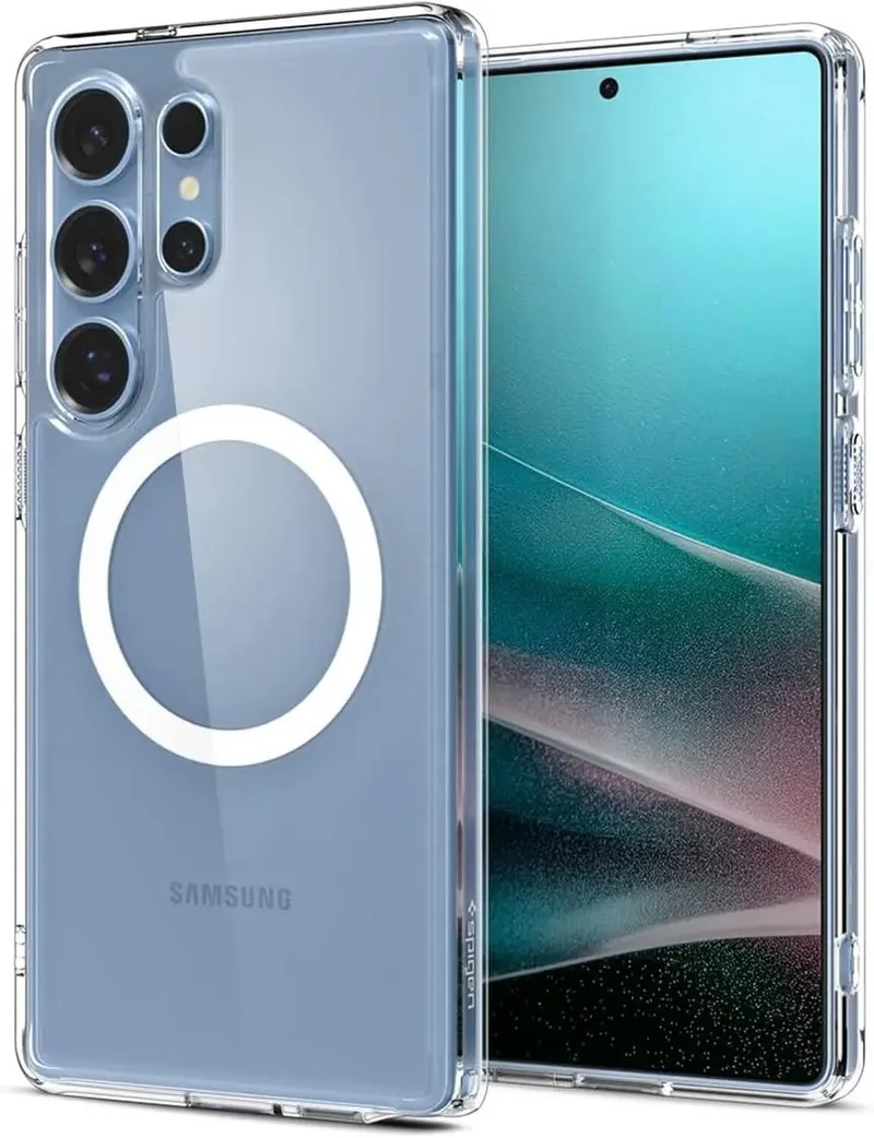 Ultra Hybrid MagFit - Hoesje Geschikt voor Samsung Galaxy S25 Ultra - Compatibel met MagSafe / Qi2 - Back Cover von Spigen in Weiß – Produktfoto