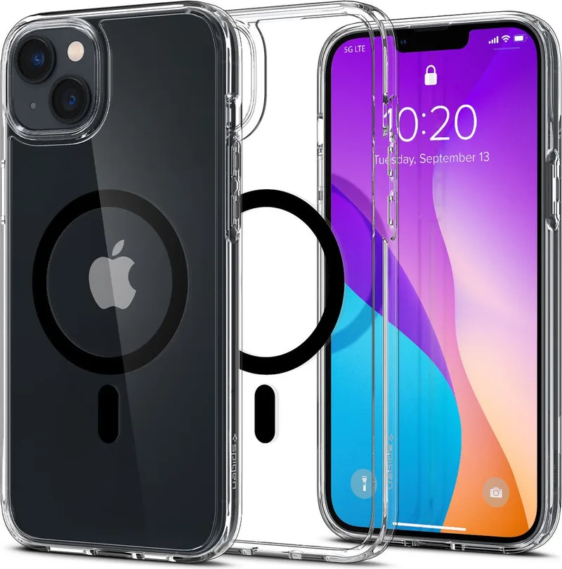 Ultra Hybrid MagSafe Apple iPhone 14 Hoesje Geschikt voor Draadloos Opladen met Magnetische Ring van Spigen in Zwart – productfoto