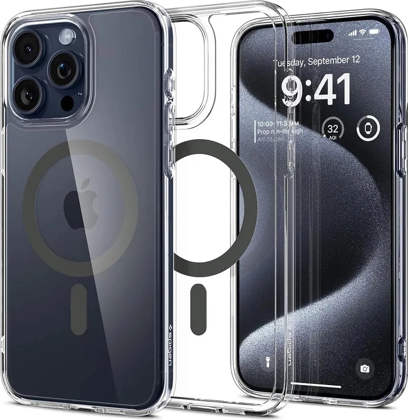 Ultra Hybrid MagSafe Apple iPhone 15 Pro Hoesje Graphite von Spigen in Schwarz – Produktfoto