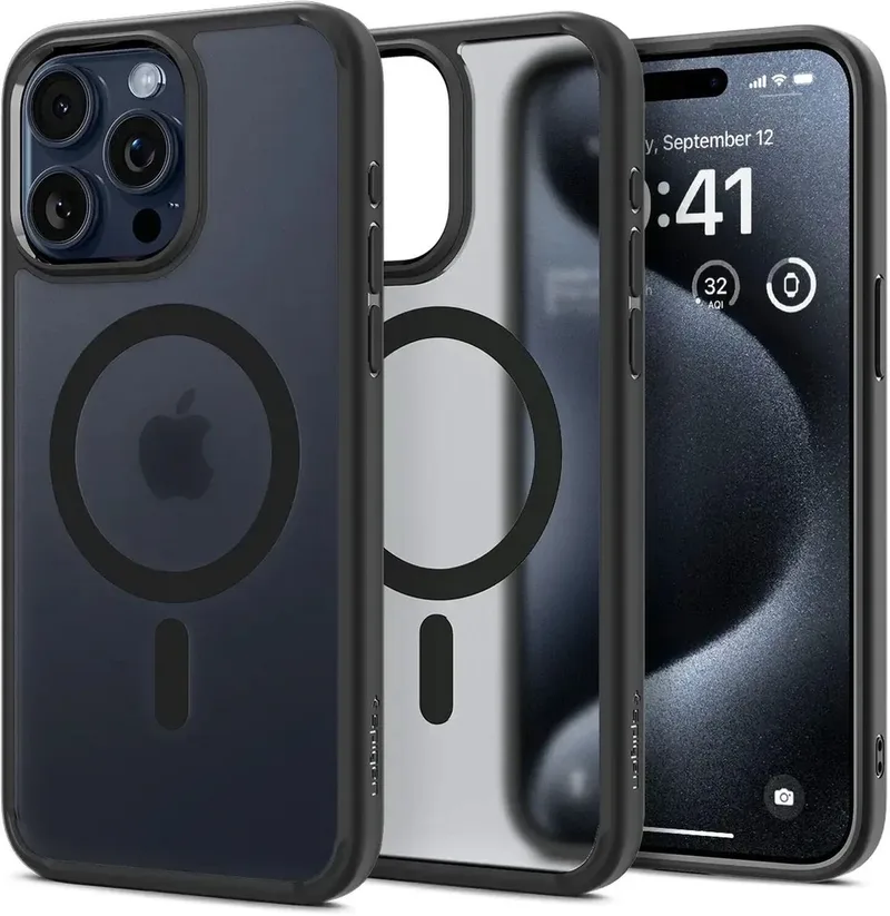 Ultra Hybrid MagSafe Apple iPhone 15 Pro Hoesje von Spigen in Schwarz – Produktfoto