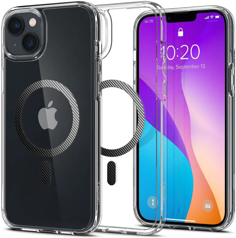 Ultra Hybrid MagSafe Hoesje Geschikt voor Apple iPhone 14 Plus Carbon Fiber by Spigen in Black – product photo