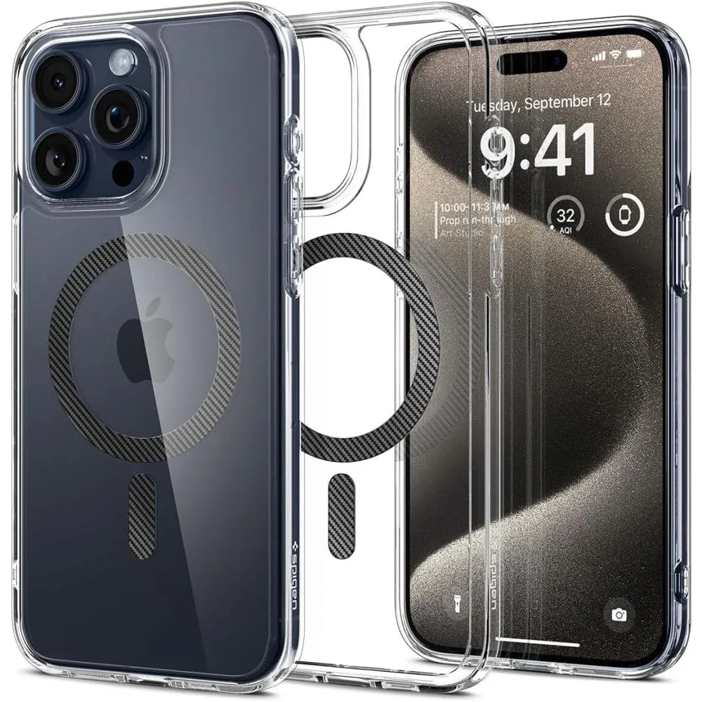 Ultra Hybrid MagSafe iPhone 15 Pro Max hoesje - Carbon Fiber von Spigen – Produktfoto