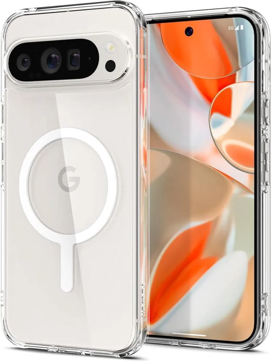 Ultra Hybrid Metal Ring MagFit - Hoesje Geschikt voor Google Pixel 9 Pro - Compatibel met MagSafe - Back Cover Transparant från Spigen i Vit – produktbild