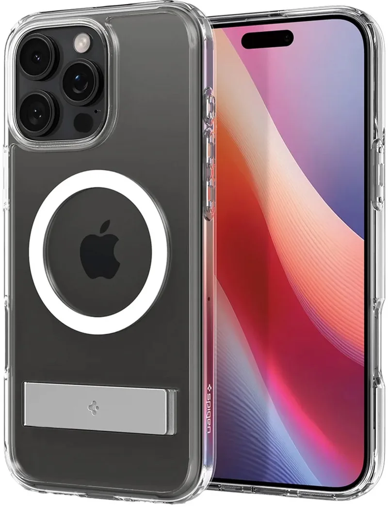 Ultra Hybrid S MagFit - Hoesje Geschikt voor Apple iPhone 16 Pro Max - Compatibel met MagSafe - Back Cover met Air Cushion - Uitklapbare Standaard - Frost Zwart by Spigen in Transparent – product photo