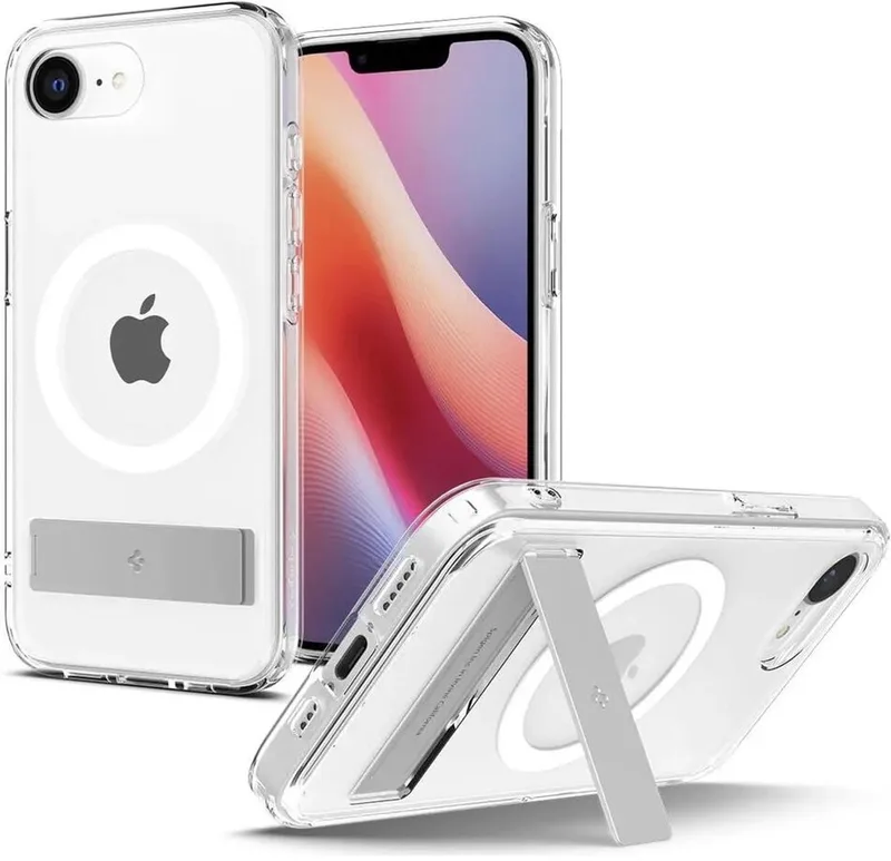 Ultra Hybrid S MagFit - Hoesje Geschikt voor Apple iPhone 16e - Compatibel met MagSafe - Back Cover met Air Cushion - Uitklapbare Standaard - Transparant by Spigen in White – product photo