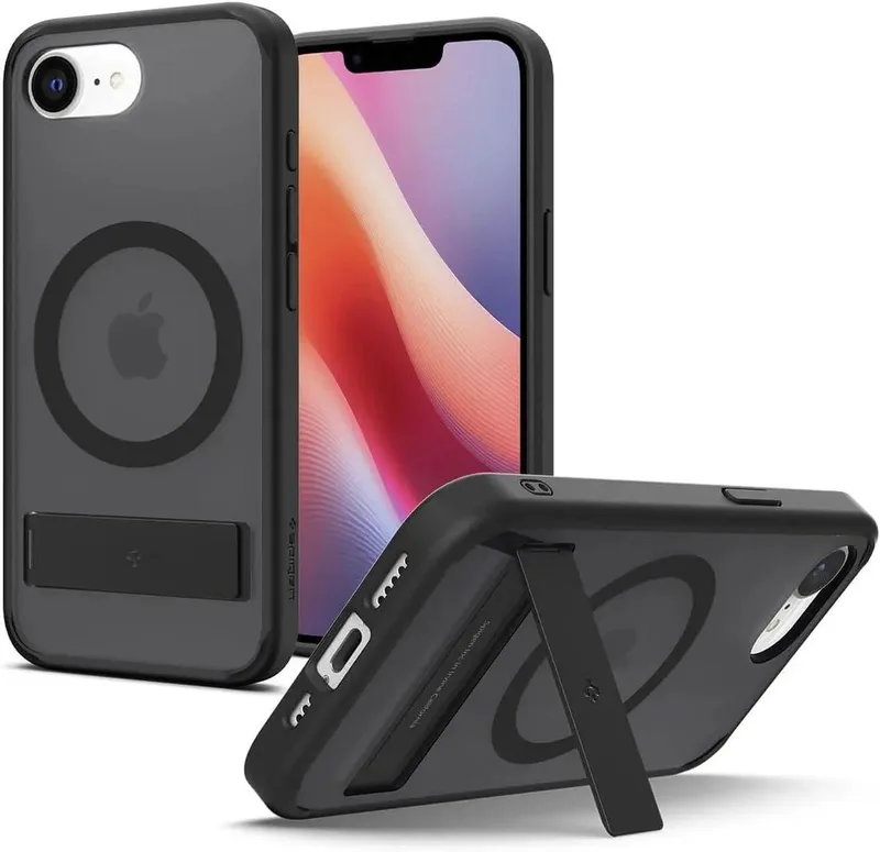 Ultra Hybrid S MagFit - Hoesje Geschikt voor Apple iPhone 17e / 16e - Compatibel met MagSafe - Back Cover met Air Cushion - Uitklapbare Standaard - Frost by Spigen in Black – product photo