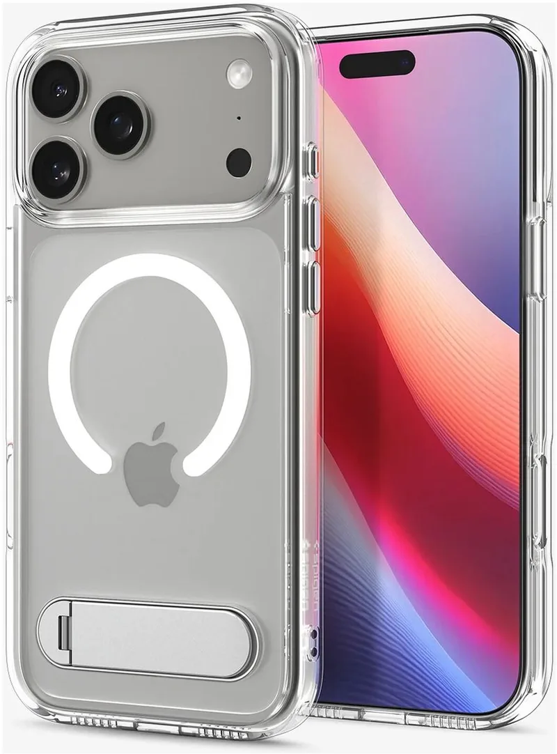 Ultra Hybrid S MagFit - Hoesje Geschikt voor iPhone 17 Pro - Compatibel met MagSafe - Back Cover met Air Cushion - Uitklapbare Standaard - Transparant by Spigen in White – product photo
