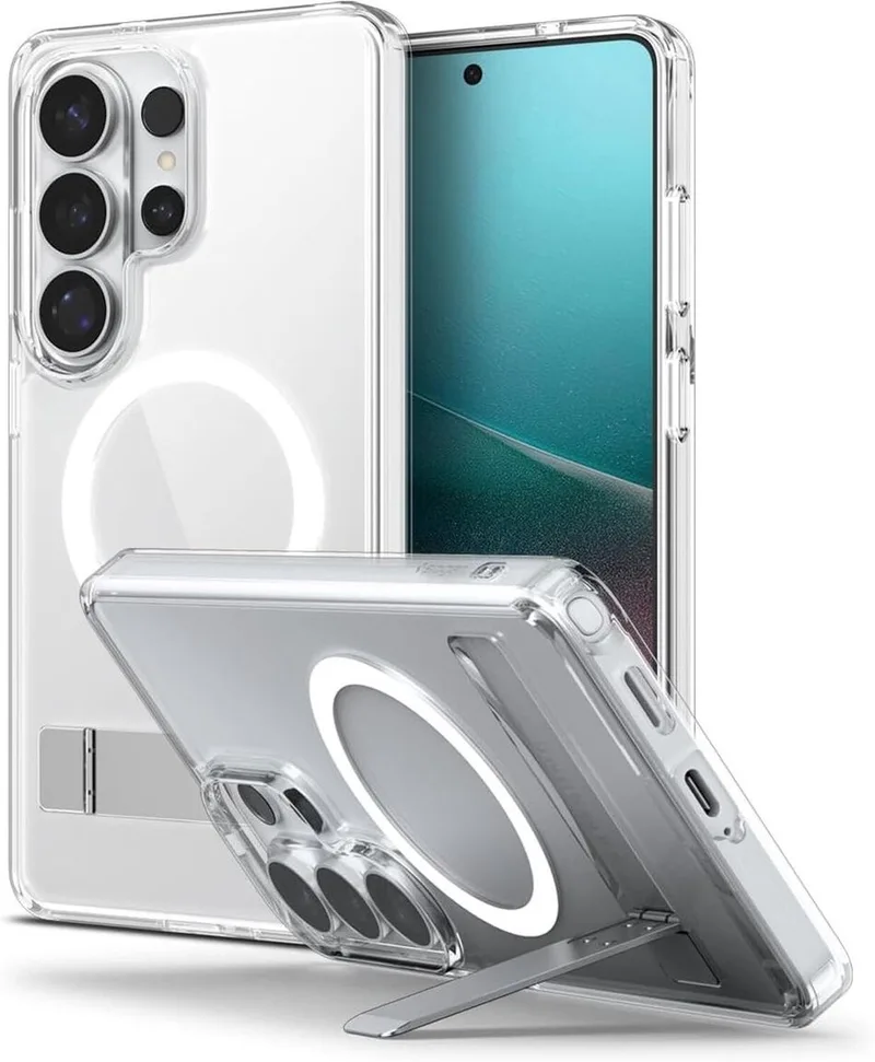 Ultra Hybrid S MagFit - Hoesje Geschikt voor Samsung Galaxy S26 Ultra - Compatibel met MagSafe - Back Cover met Air Cushion - Uitklapbare Standaard by Spigen in White – product photo