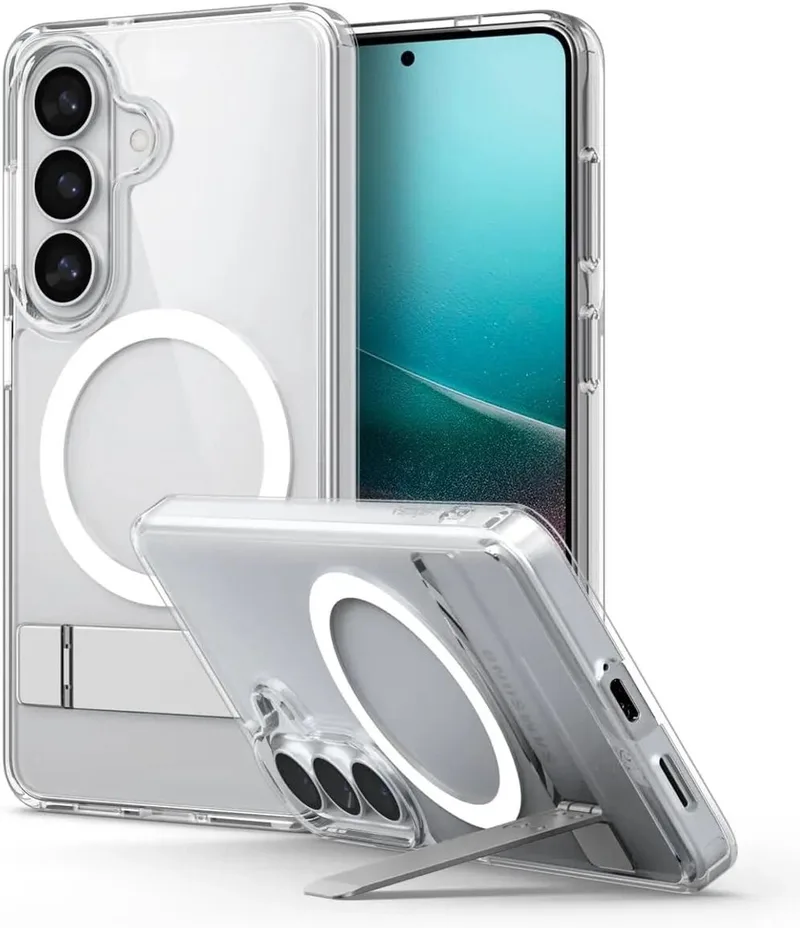 Ultra Hybrid S MagFit - Hoesje Geschikt voor Samsung Galaxy S26 Plus - Compatibel met MagSafe - Back Cover met Air Cushion - Uitklapbare Standaard - Transparant by Spigen in White – product photo