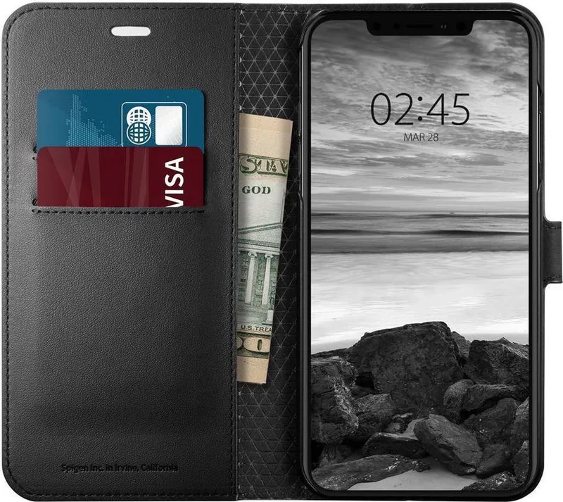 Wallet S Flip Case Apple iPhone XS Max Black van Spigen in Zwart – productfoto
