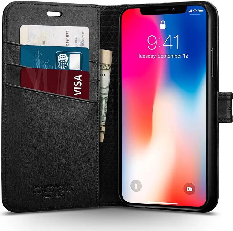Wallet S Flip Hoesje Apple iPhone X Book Cover by Spigen in Black – product photo