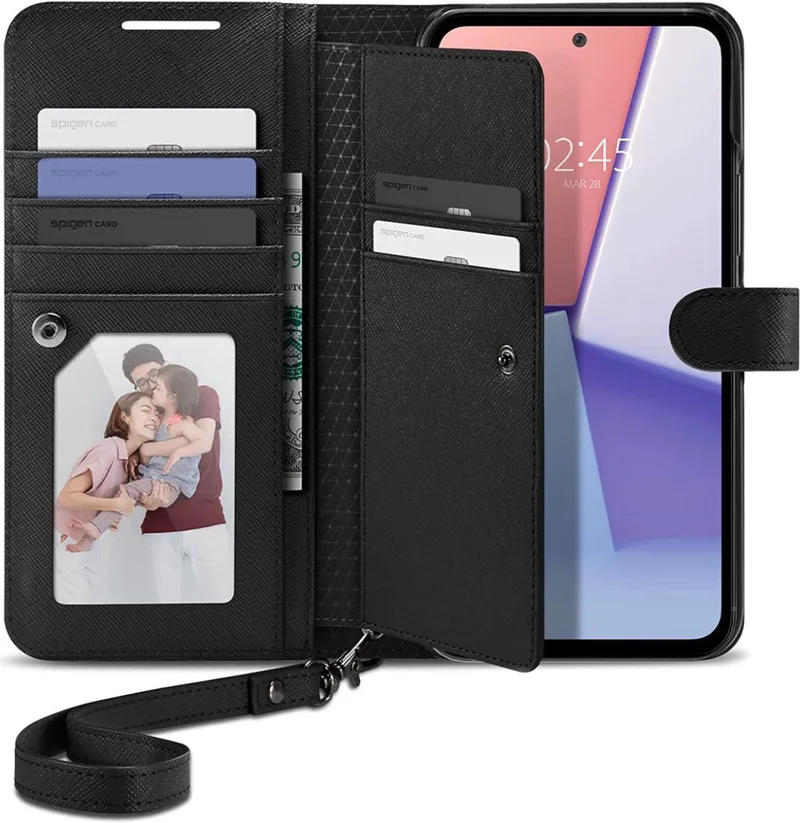 Wallet S Plus Book Case Portemonnee Hoesje met ruimte voor Pasjes Geschikt voor Samsung Galaxy A54 by Spigen in Black – product photo