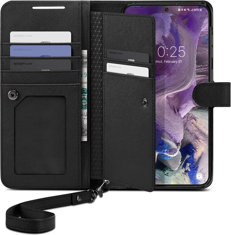 Wallet S Plus Book Case Portemonnee Hoesje met ruimte voor Pasjes Geschikt voor Samsung Galaxy S23 de Spigen en Noir – photo produit