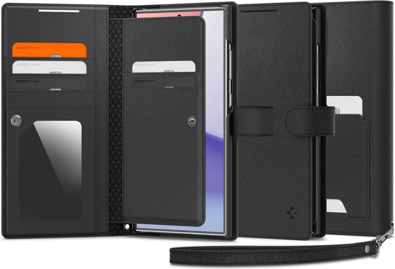 Wallet S Plus Book Case Portemonnee - Hoesje met ruimte voor Pasjes - Geschikt voor de Samsung Galaxy S24 Ultra de Spigen en Noir – photo produit