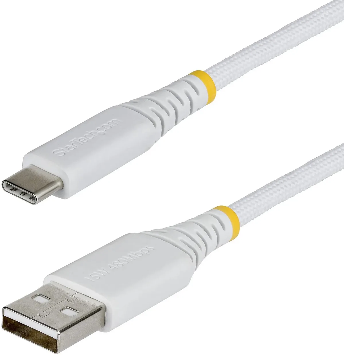 StarTech.com 15cm USB-A naar USB-C Snellaadkabel, 15W 3A, Dual-Layer Gevlochten Nylon / TPE Mantel, Duurzame USB-A naar USB-C Oplaadkabel von StarTech.com in Weiß – Produktfoto