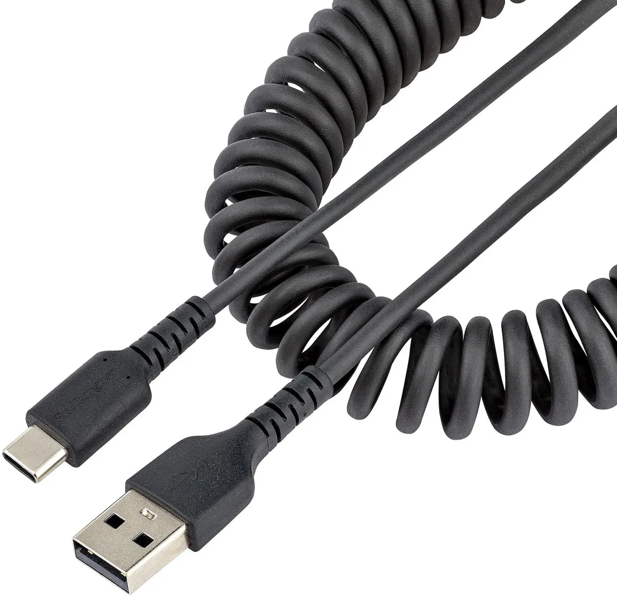 StarTech.com 1m USB-A naar USB-C Laadkabel, Robuuste Fast Charge & Sync Spiraalkabel, 3A, USB 2.0, TPE Mantel en Aramidevezels - Zwarte USB Oplaadkabel de StarTech.com en Noir – photo produit